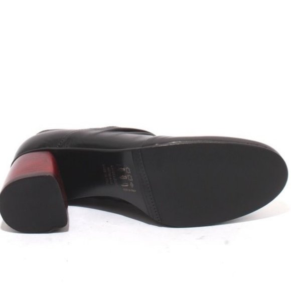 ITALIAN Black Leather Round Toe Zip Booties Heels - Picture 8 of 8